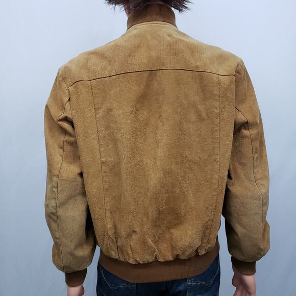 Vintage CROCODILE Leather Suede Bomber Jacket Full zip Italy Made Tan/Camel - Picture 7 of 12
